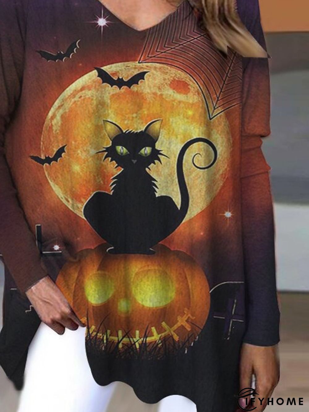 Halloween Brown Printed Casual Holiday Party Outdoor Loosen Top | IFYHOME