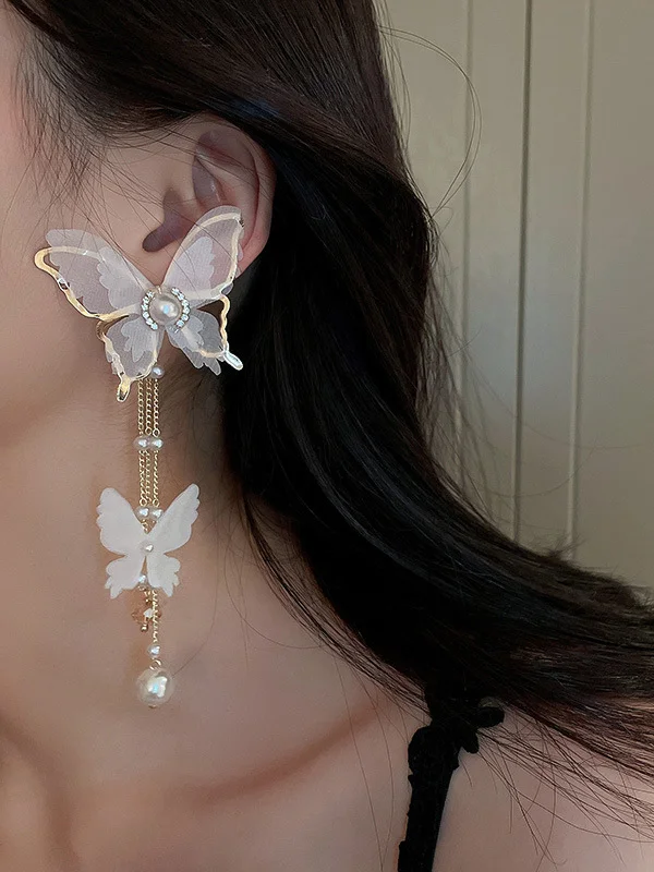 Tasseled Geometric Butterfly Shape Drop Earrings
