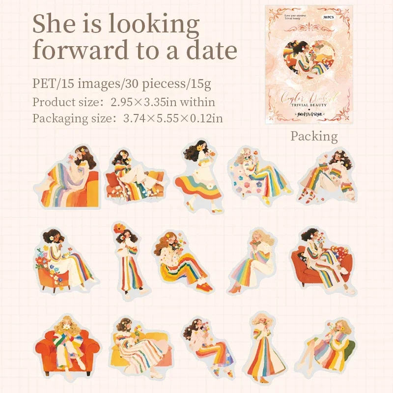 PET Sticker - Couple's Weekend Series Kawaii Character Landscaping Material Collage 