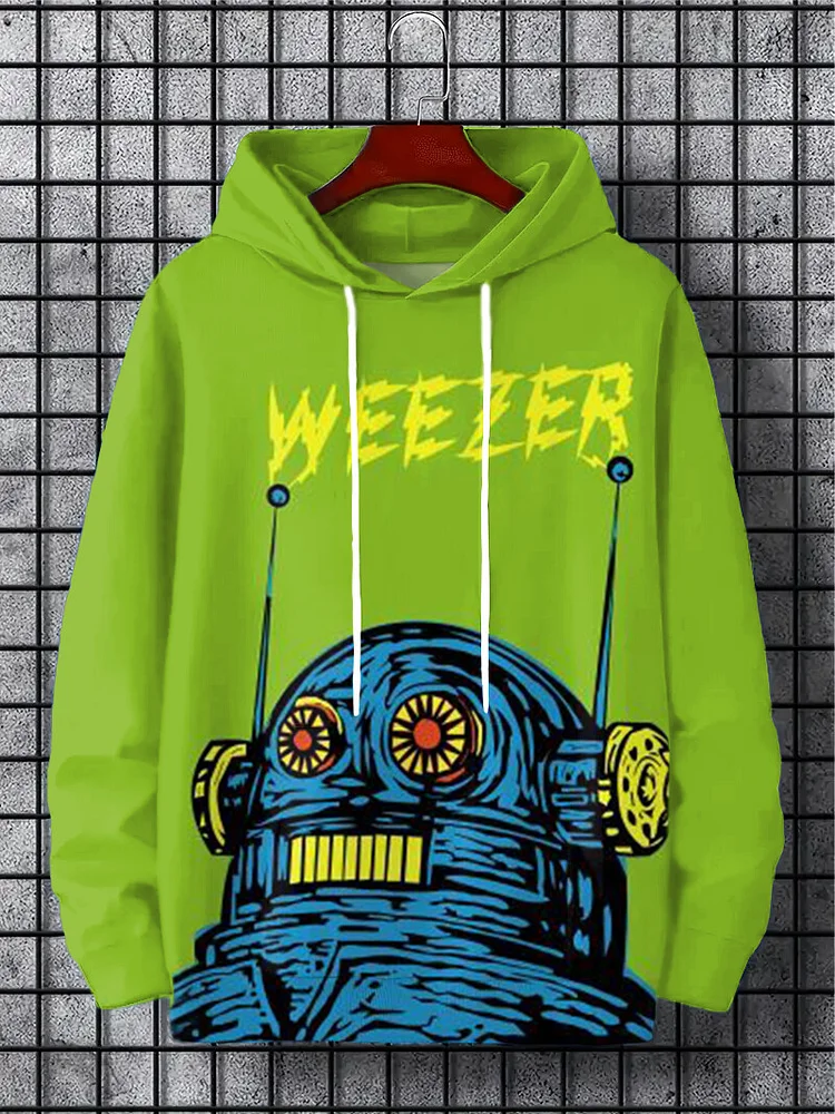 Men's Weezer Robot Print Casual Hoodie