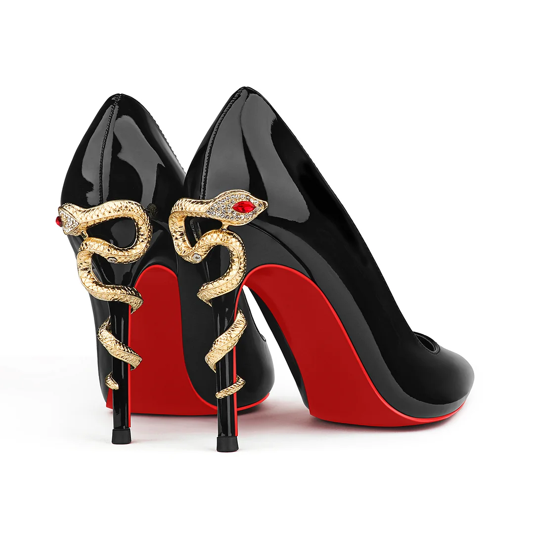 100mm Red Bottom Women's Party Wedding Heels Patent Pumps Special Snake Heels Shoes-MERUMOTE