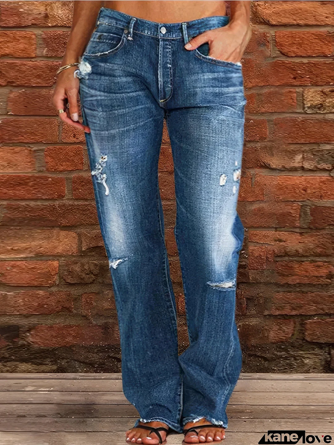 Stretch Ripped Washed Casual Straight Jeans