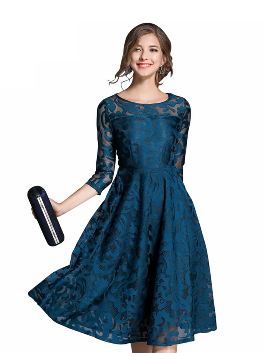 Homecoming Dress Sexy Lace O-neck Hollow Out Slim Dress