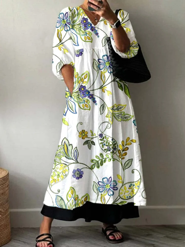 Womens Resort Style Patterned Cotton Dress