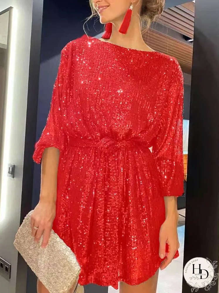 Dresses Sparkling Sequin Long Sleeve Festive Party Dress for Women