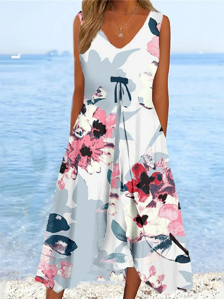 Women's Art Flower Casual Maxi Dress