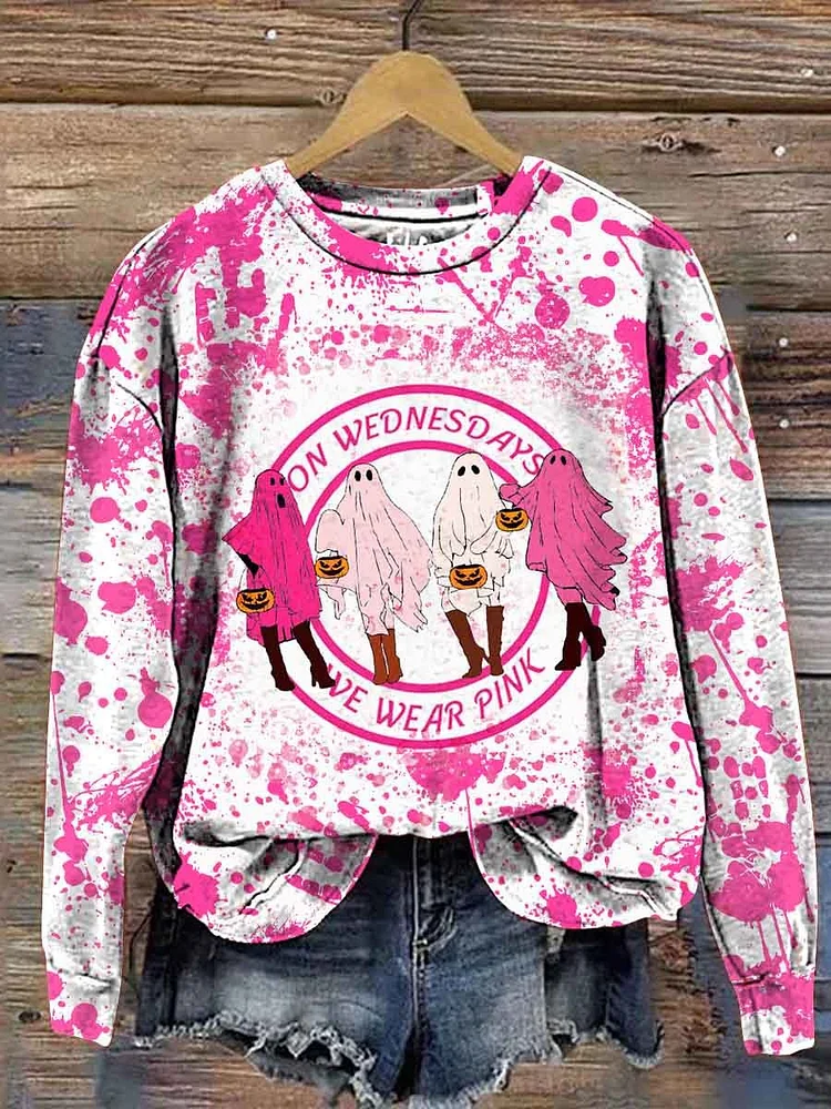 Women's Retro Pink Horror Let's Go Ghouls Halloween Art Casual Sweatshirt