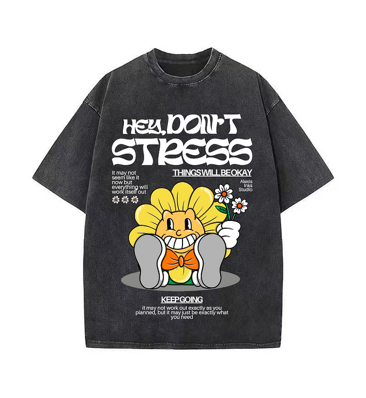 HEY,DON'T STRESS Men's Washed T-Shirts