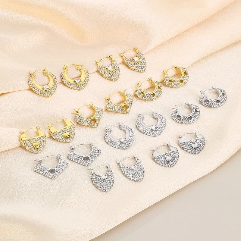 1 Pair Vintage Style Minimalist Heart Shape Inlay 304 Stainless Steel Zircon 18K Gold Plated Earrings