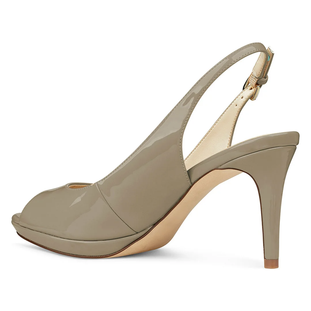Gray Peep Toe Patent Leather Platform Slingback Sandals for Women