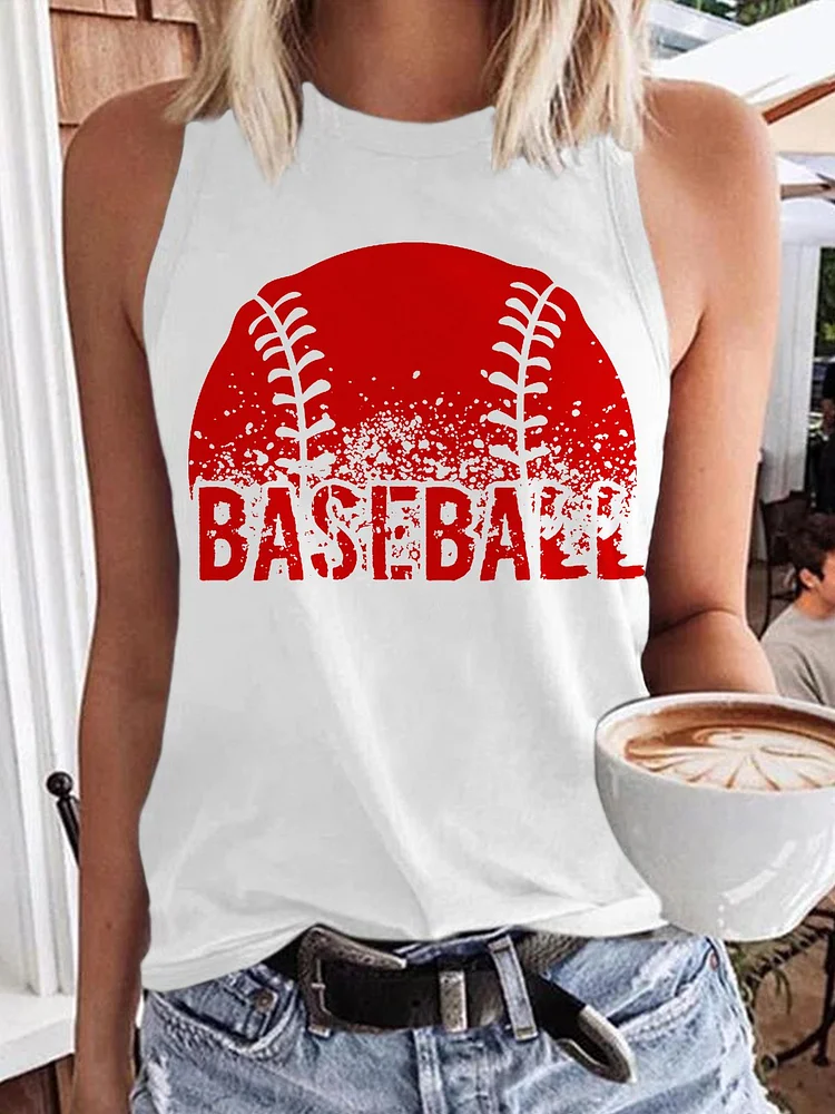 Women's Baseball Print Sleeveless Tee