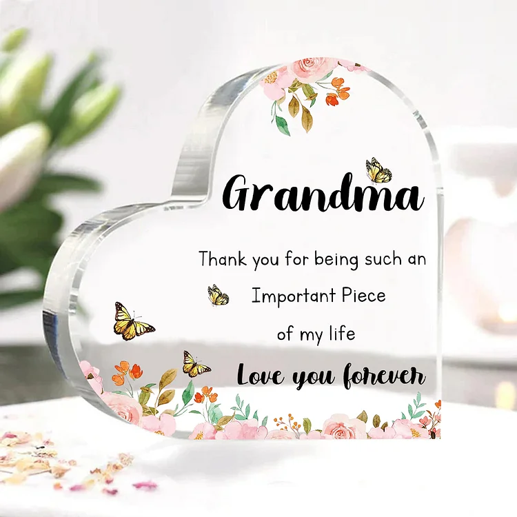 Grandma Acrylic Butterfly Flower Heart Keepsake Desktop Ornament for Nan-Love You Forever