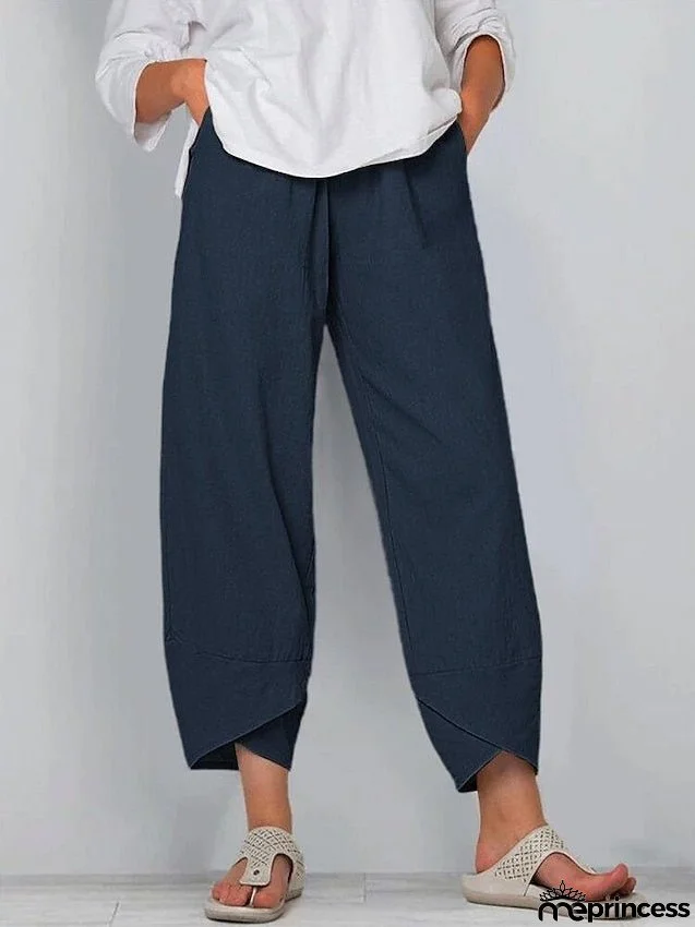Women's Linen Pants Chinos Pants Trousers Cotton Black Navy Blue Green Mid Waist Fashion Casual Weekend Side Pockets