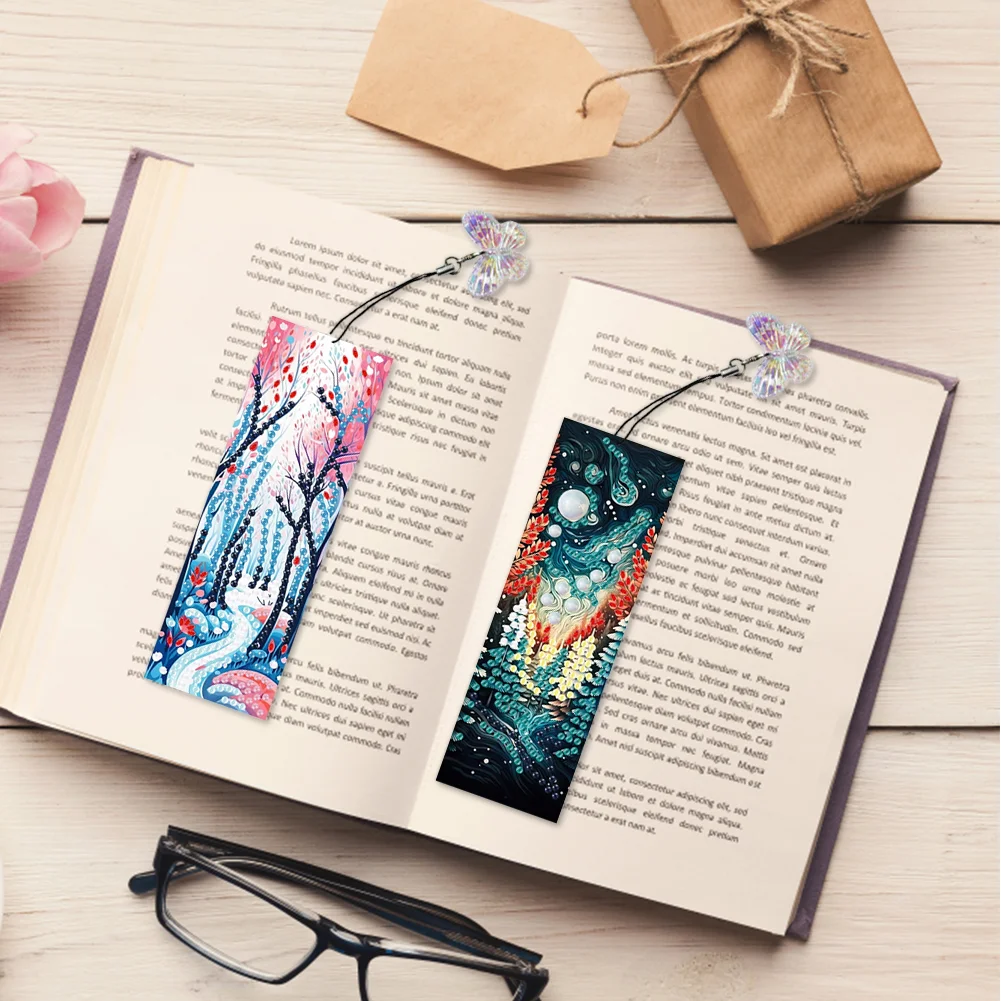 4Pcs Special Shape Forest Path DIY Diamond Painting Bookmarks Kits for Art Craft