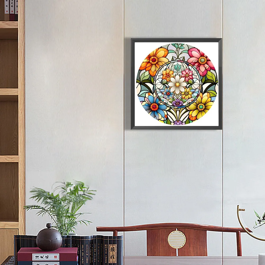 Partial AB Diamond Painting - Full Round Drill - Stained Glass Flower(Canvas|45*45cm)