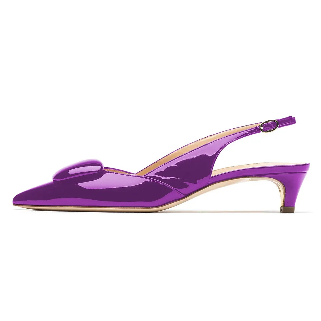 Classy Purple Kitten Heel Slingback Pumps with Pointed Toe
