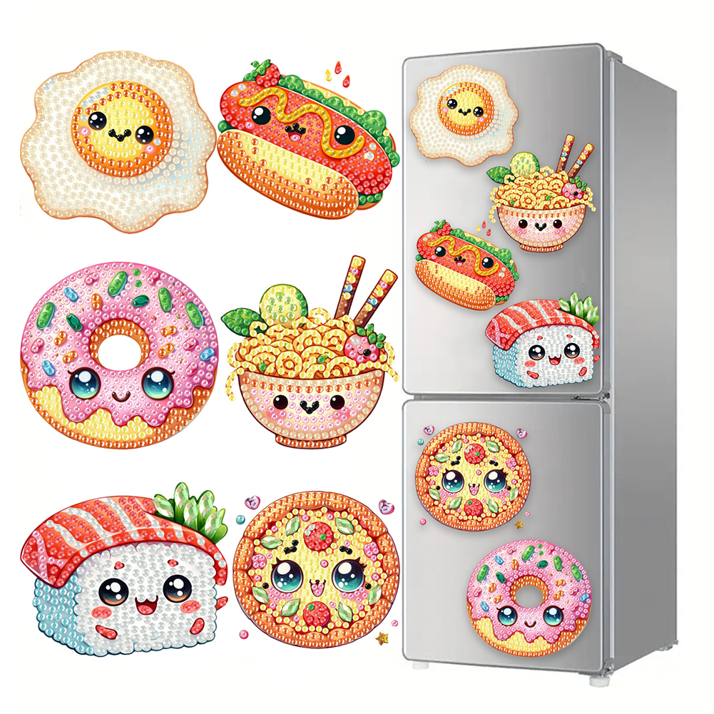 6Pcs Acrylic Dessert DIY Diamond Painting Fridge Stickers for Home Decor