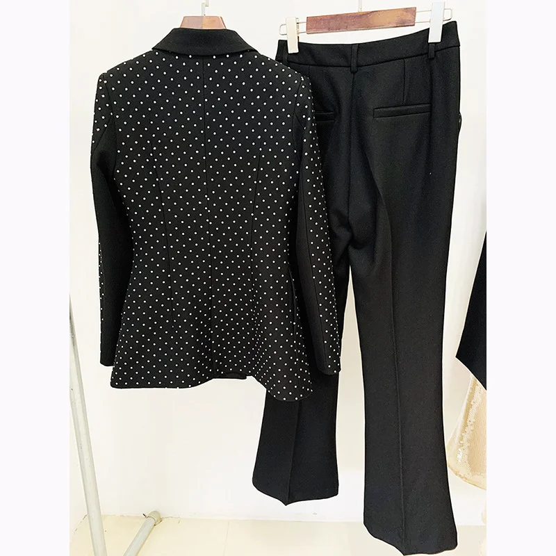 Nigikala Nigikala New Star Fashion Hot Diamond Blazer Jacket + Micro-Tlave Trousers Set Two-Piece Set