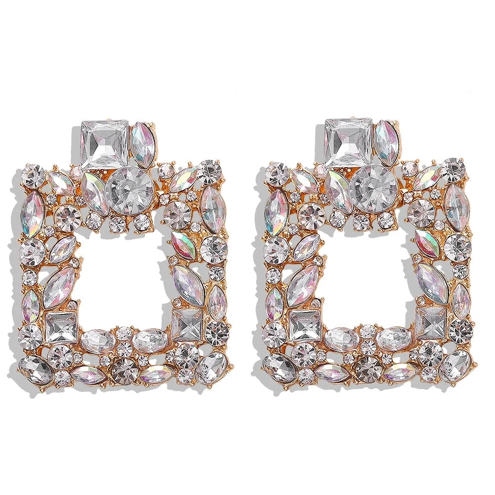 Dvacaman New Designs Crystal Square Drop Earrings for Women 2019 Fashion Rhinestone Statement Earrings Dangle Wedding Jewelry