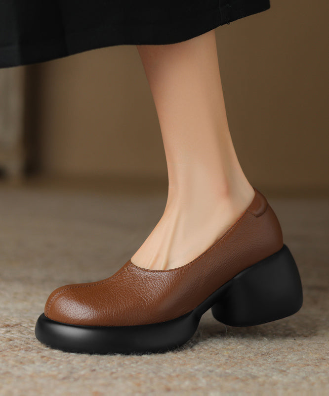 VCSHOES Splicing Chunky Loafers For Women Brown Sheepskin