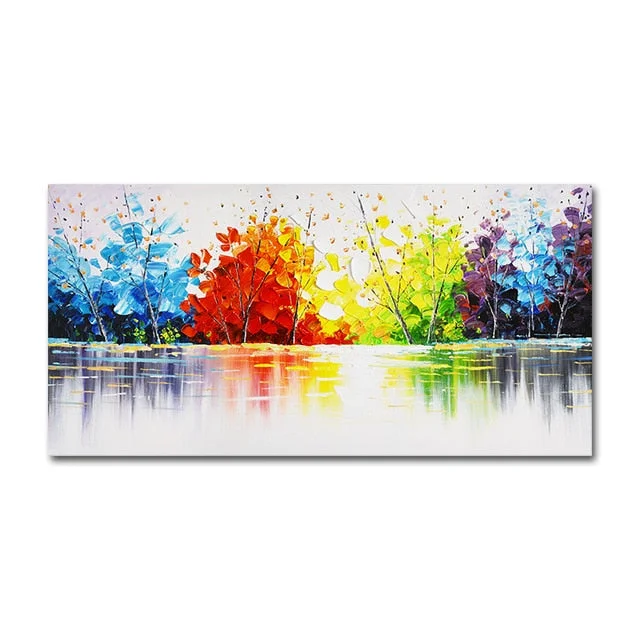 Colorful Tree OIl Painting Landscape Canvas Painting Cuadros Posters Print Wall Art for Living Room Home Decor (No Frame)
