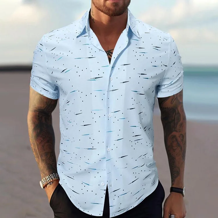 Men's Printed Lapel Short Sleeve Beach Shirt 19116935Z
