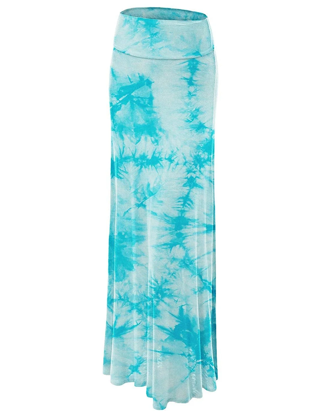 Women's Basic Solid Tie Dye Foldable High Waist Floor Length Maxi Skirt Plus Size