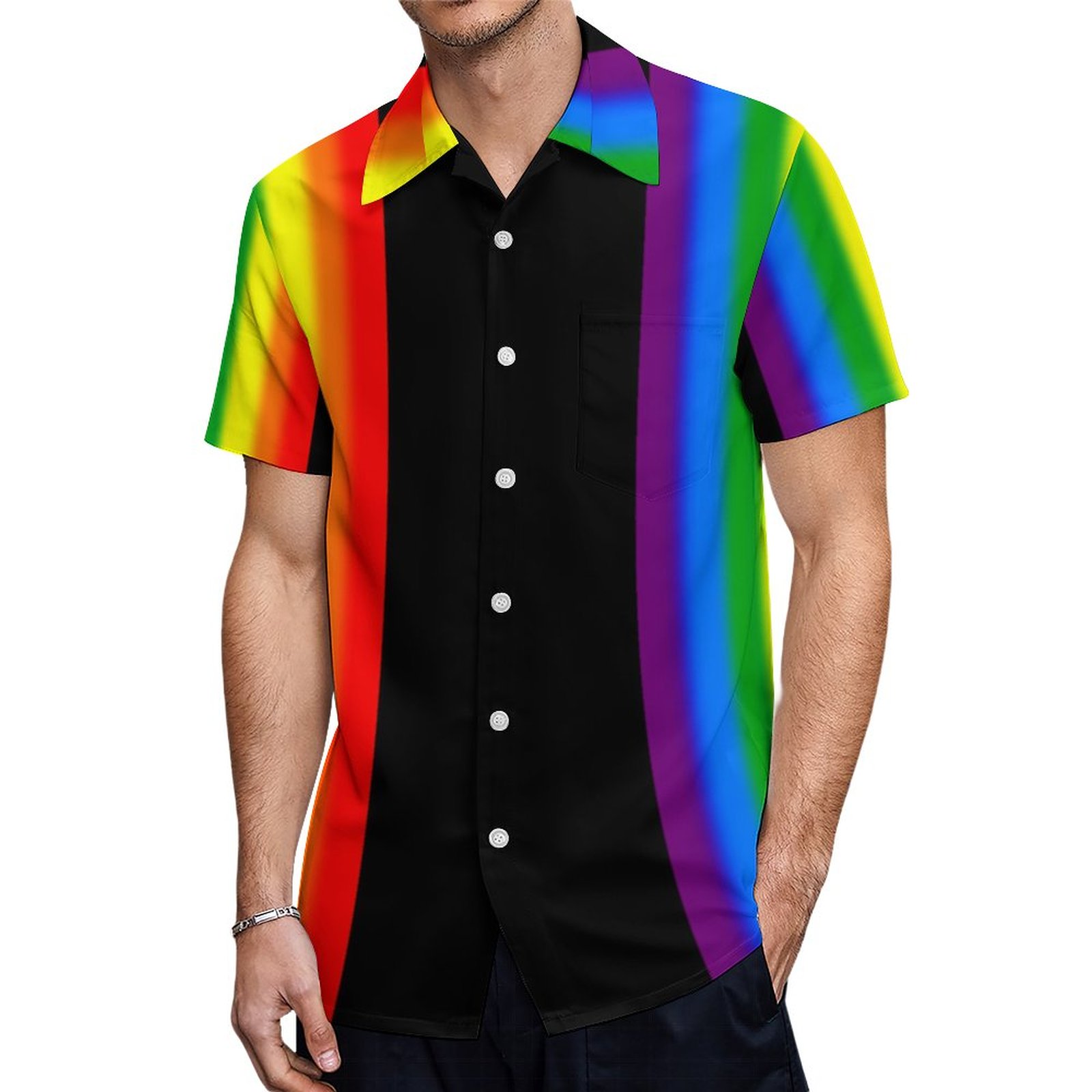 Pastel Rainbow Stripes Gay Pride Lgbt Support Hawaiian Shirt Mens Button Down Tropical Hawaii Beach Shirts