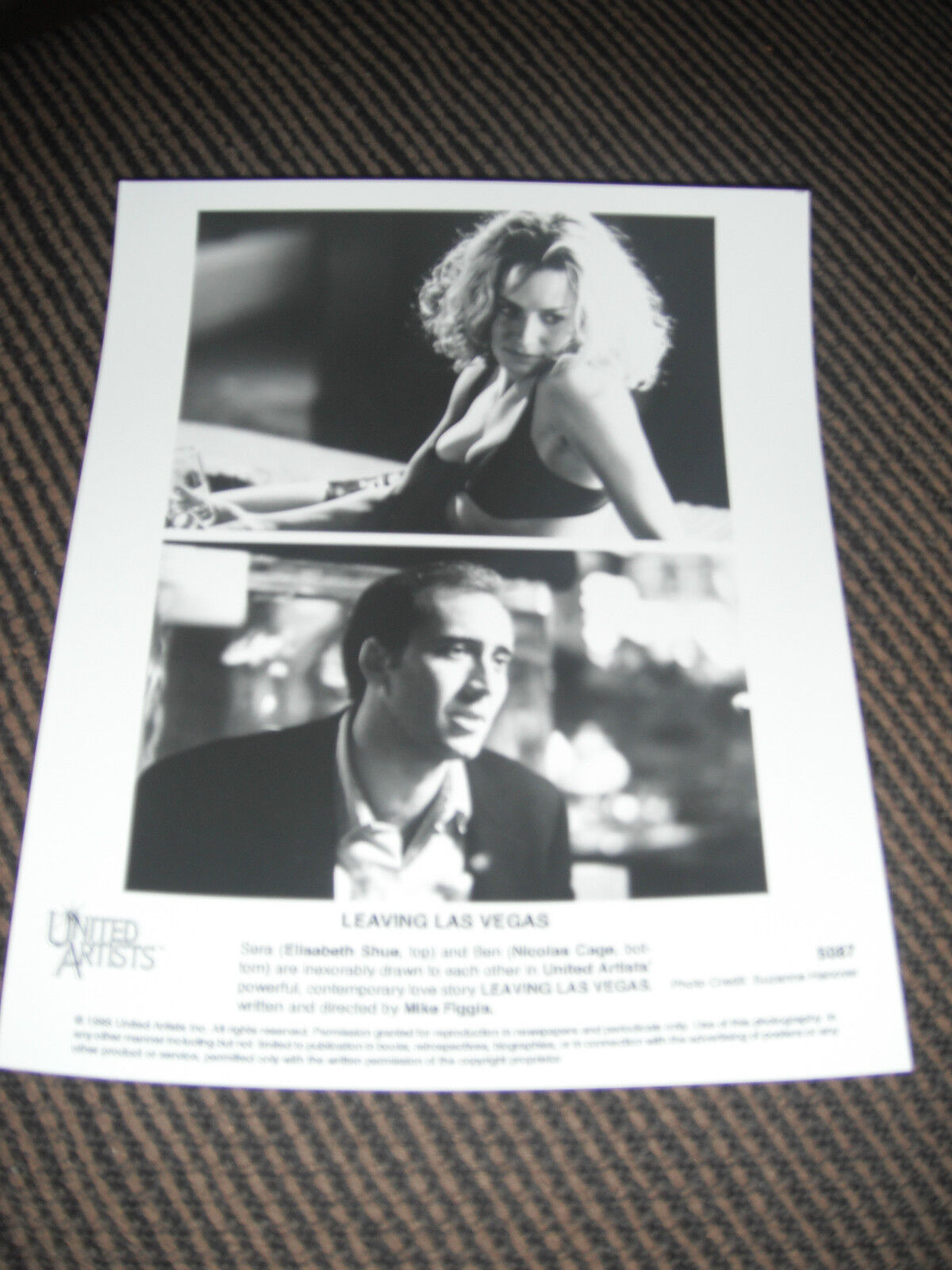 Leaving Las Vegas Shue Cage B&W 8x10 Promo Photo Poster painting Original Lobby 1995