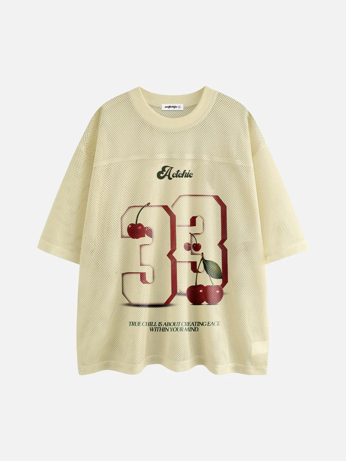 Apricot Act Chic Cut-Out Cherry Letter Print Graphic Tee Front