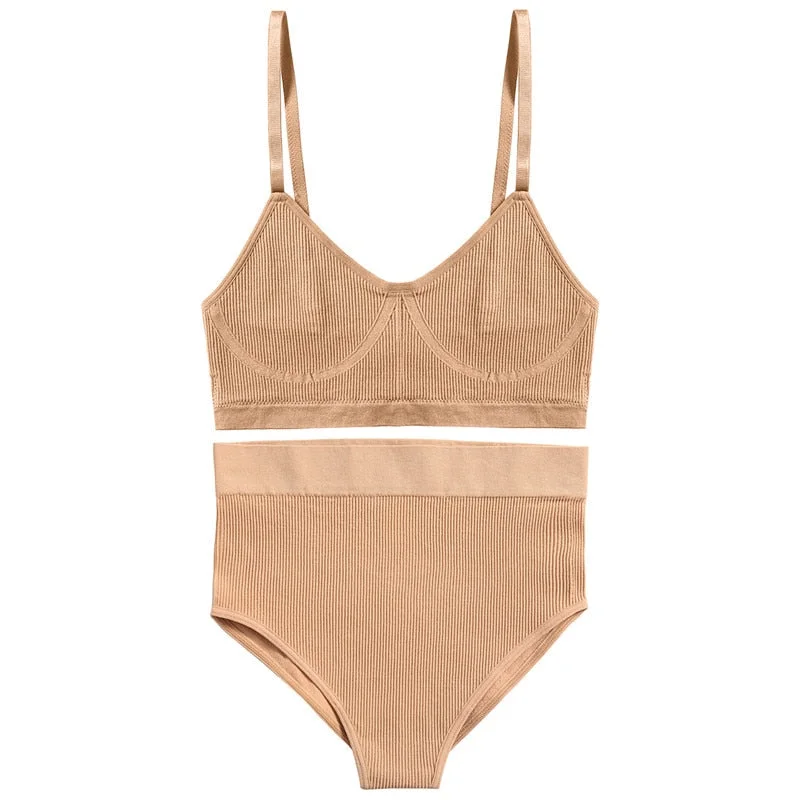 FINETOO Seamless Women Underwear Set Tops Set Panties Women Wireless Lingerie Suit Padded Bras S-XL Backless Bralette Lingeries