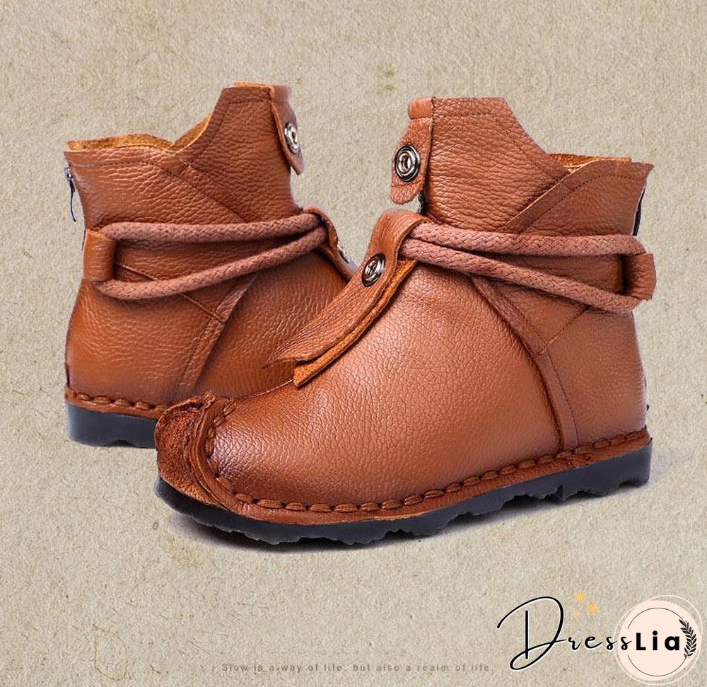 Women Genuine Leather High Quality Fashion Short Flats Ankle Boots