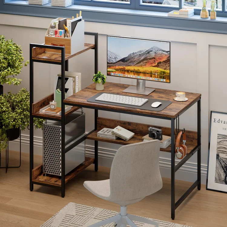 Bestier 47 inch Reversible Computer Desk with Storage Shelves for Home Office 