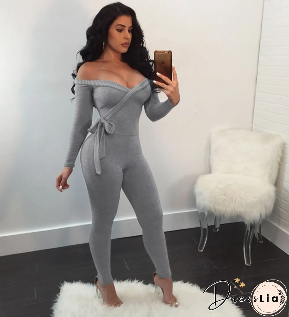 Womens Off-Shoulder Bodycon Long-Sleeve Clubwear Playsuit Jumpsuits Rompers Skinny Sexy