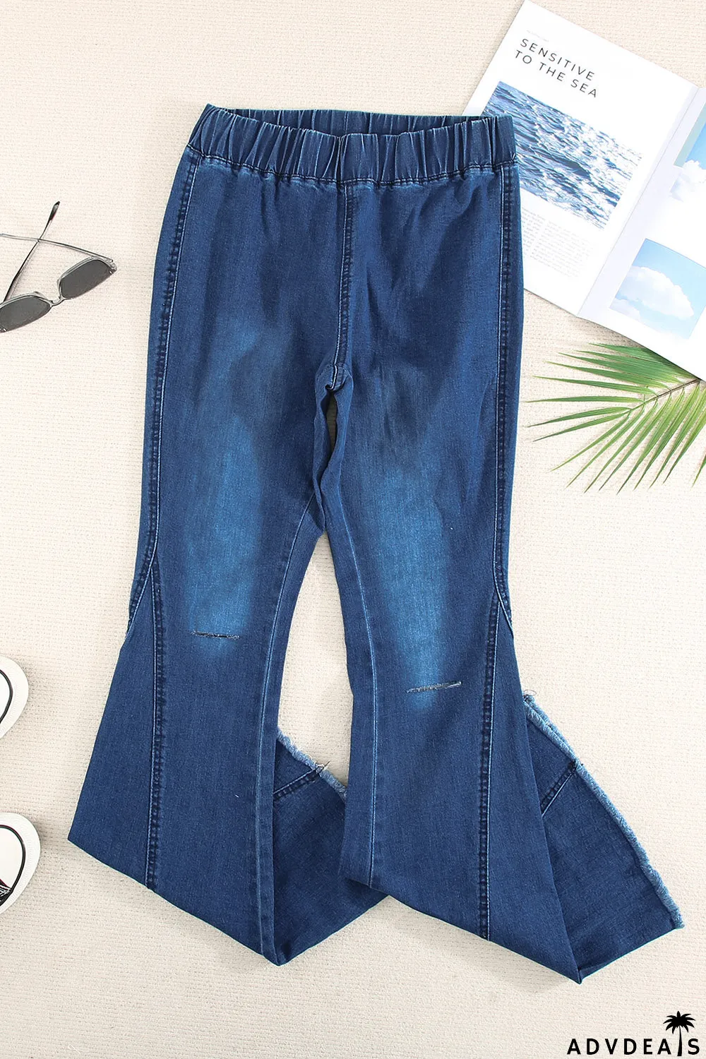 Distressed Bell Bottom Denim Pants