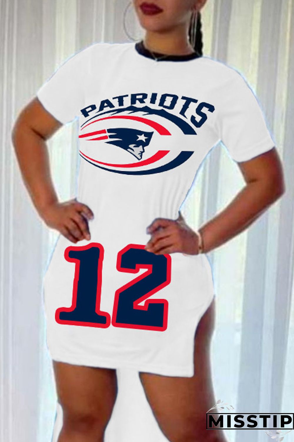 Milky Casual Print Patchwork Slit Asymmetrical O Neck Short Sleeve Dress Dresses