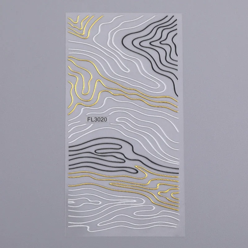 Gold 3D Nail Sticker Curve Stripe Lines Nails Stickers Gradient Adhesive Striping Tape Nail Foil Nail Art Stickers Decals Silver-Nail Inspo
