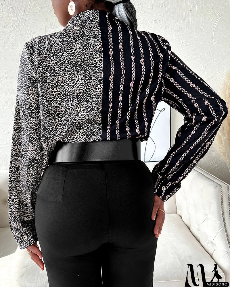 MidiSono - V-Neck Sexy Print Long Sleeve Top