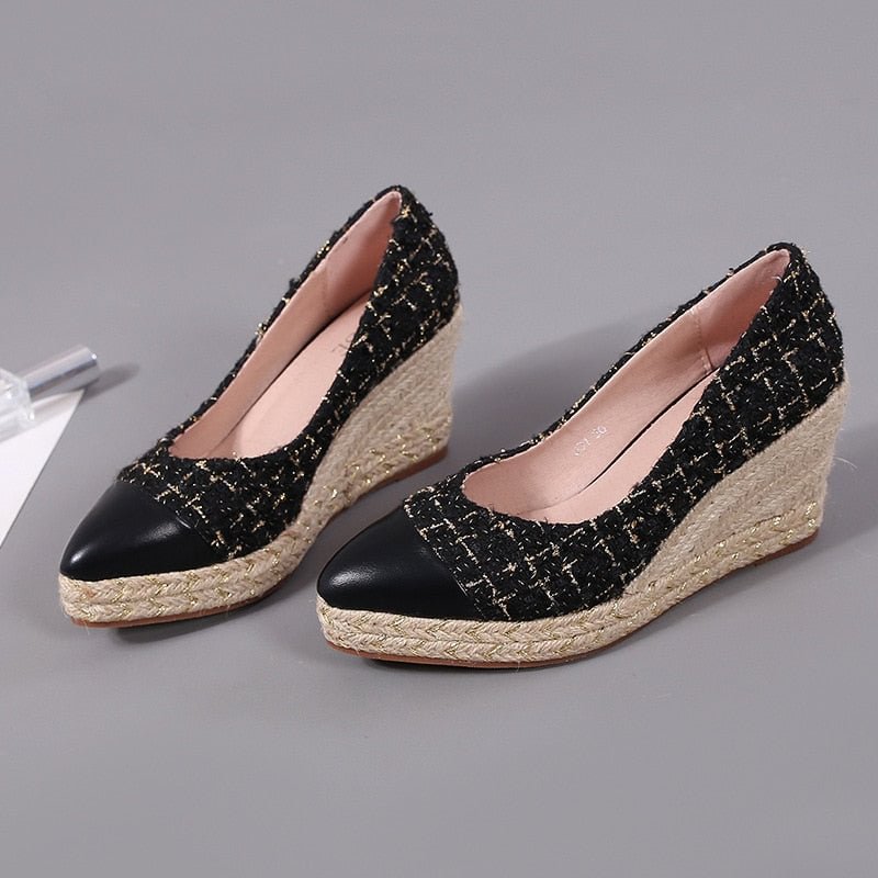 2021 New Wedges High Heels For Women's With Lattice Pointed Hemp Rope Weaving Single Shoes