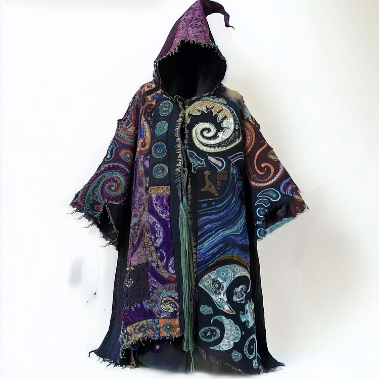 Ethnic print hooded cape robe 4fbc