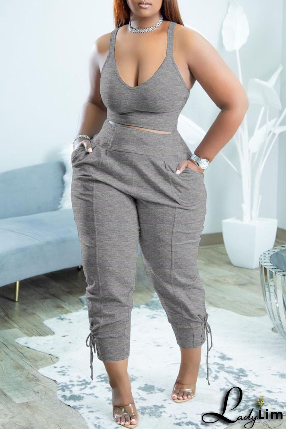 Yellow Casual Sportswear Simplicity Solid Bandage Vests Spaghetti Strap Sleeveless Two Pieces