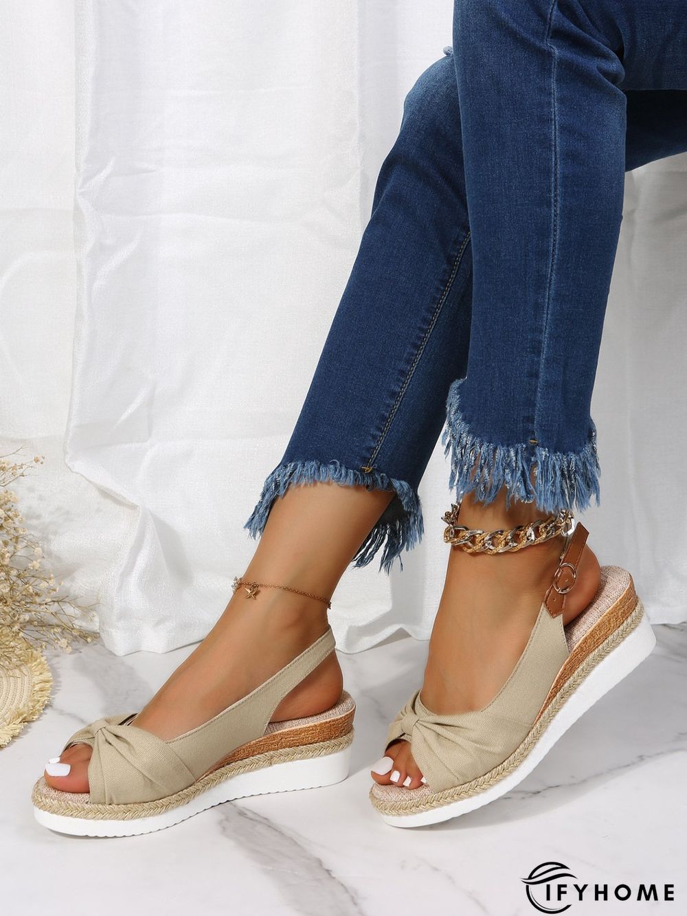 Bow Weave Fish Mouth Wedge Sandals | IFYHOME