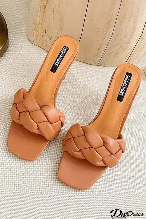 Weave Square Toe High Heel Sandals