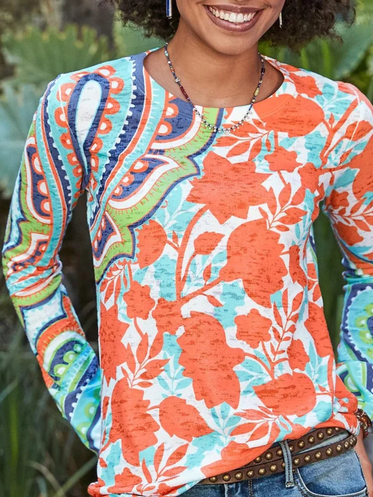 Printed Long Sleeve Casual Tunic T Shirt 