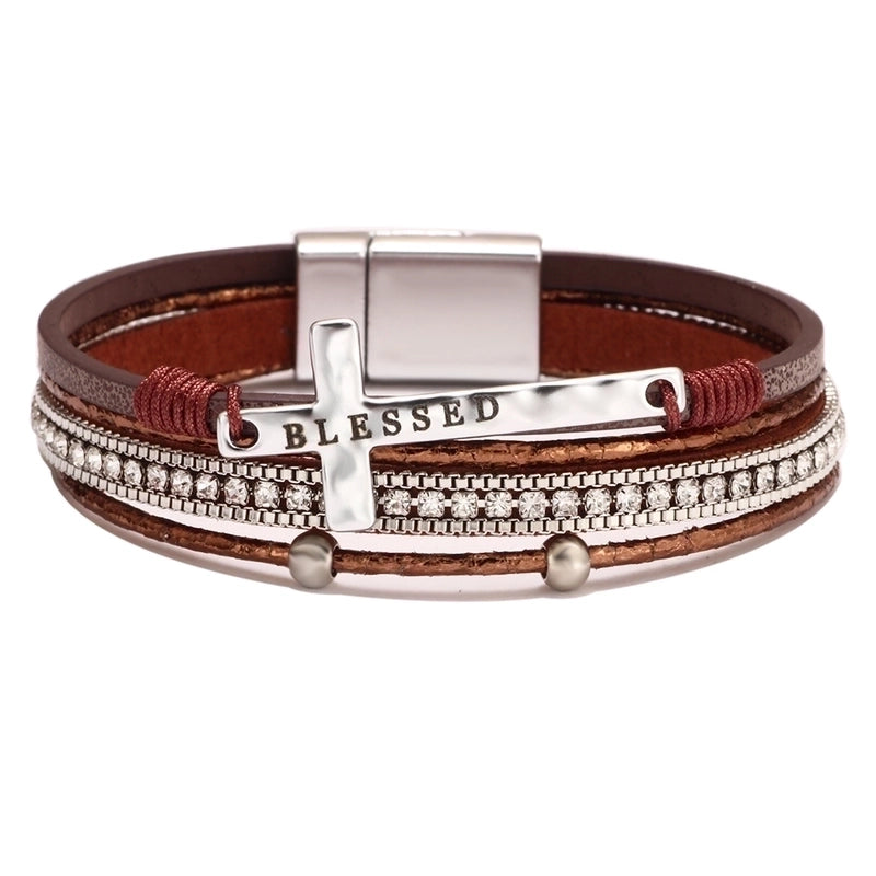 Casual Cross Pu Leather Alloy Braid Hollow Out Women’s Men’s Bracelets