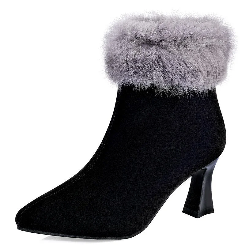 2021 Zipper Pumps Women High Heels New Winter Warm Snow Plush Platfrom Shoes Fur Goth Wedges Designer Boots Botas Mujer Zapatos