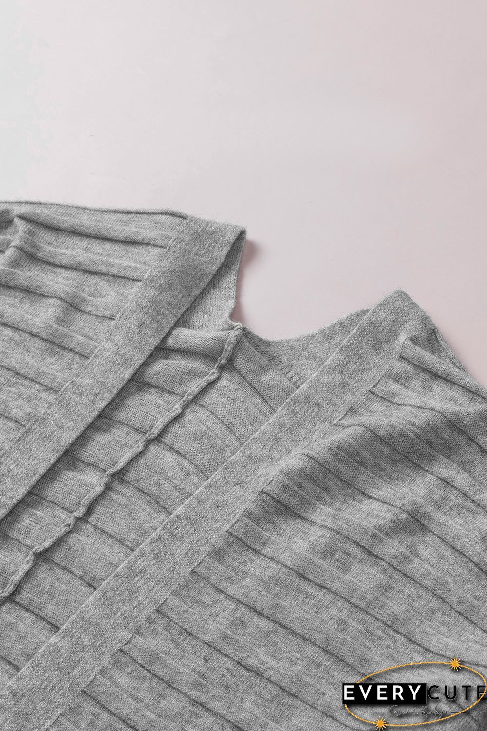 Grey Ribbed Open Front Knit Cardigan
