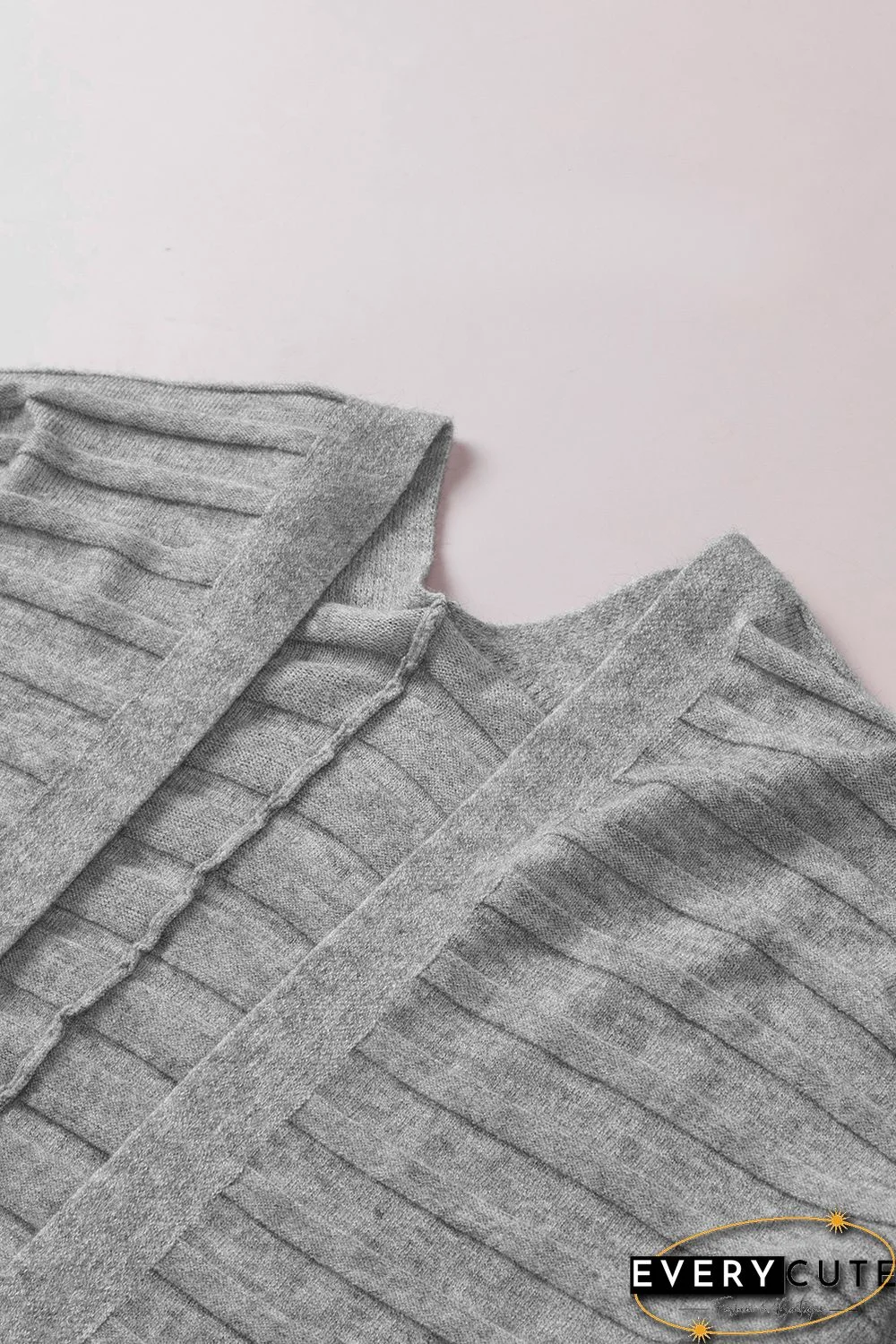 Grey Ribbed Open Front Knit Cardigan