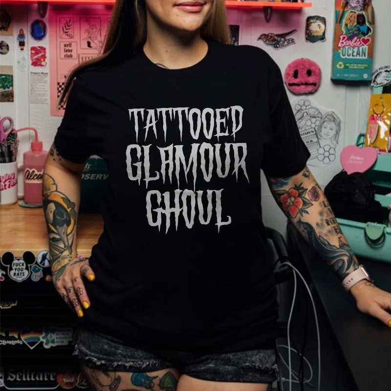 Tattooed Glamour Ghoul Printed Women's T-shirt -  