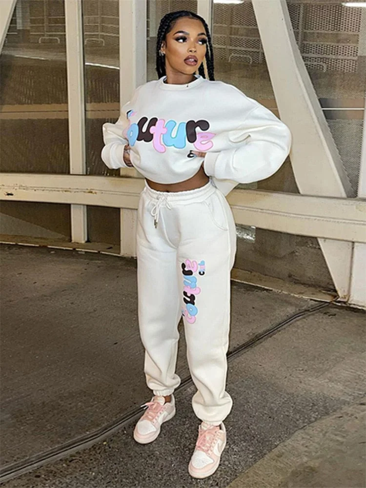 Vstacam 2022 Sporty Letter Print 2 Peice Set Women Y2k Fairy Cute Casual Loose Sweatshirt And Bandage Pencil Pants Set Autumn